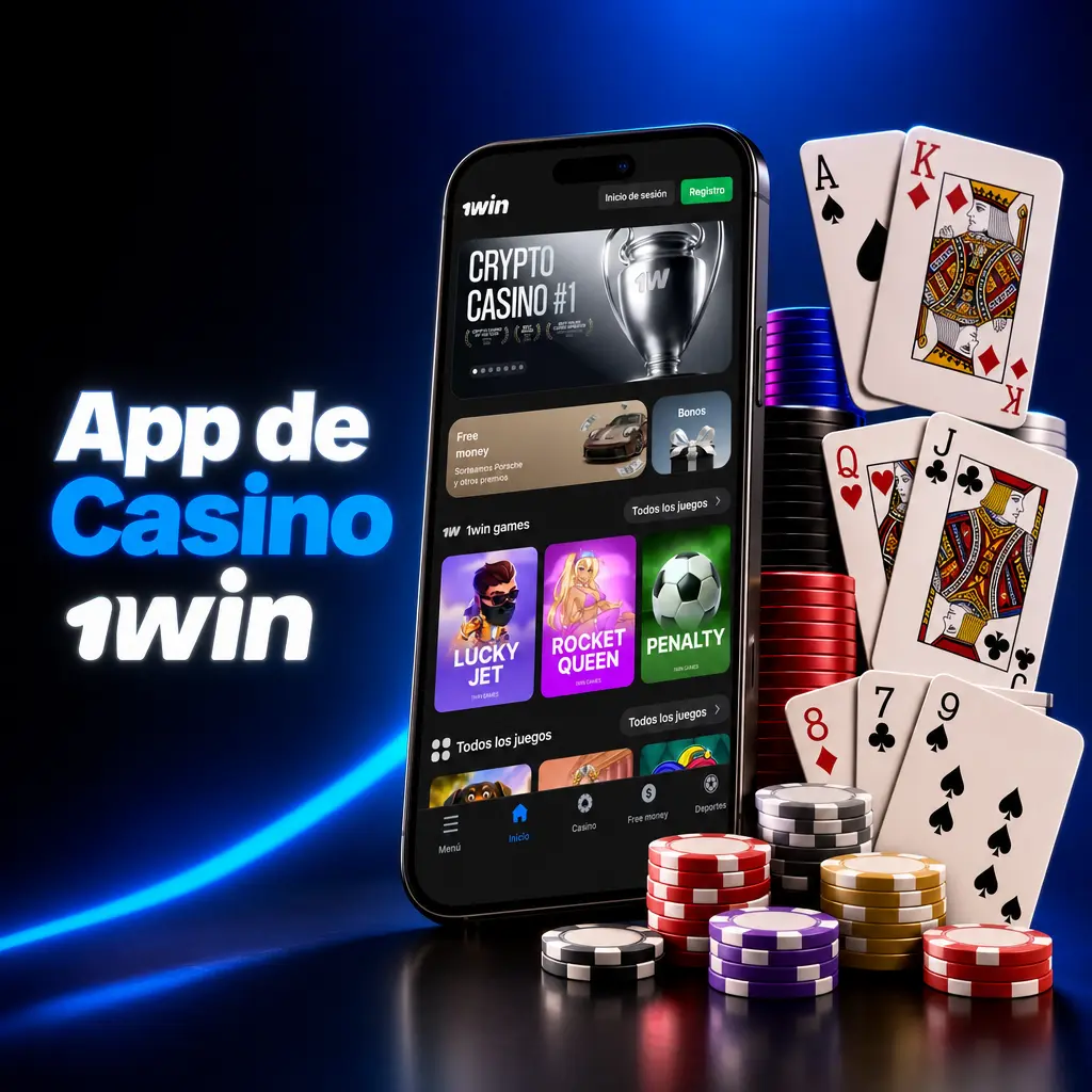 Interfaz de la app de casino 1win con más de 13,000 juegos, tragamonedas y casino en vivo en móvil