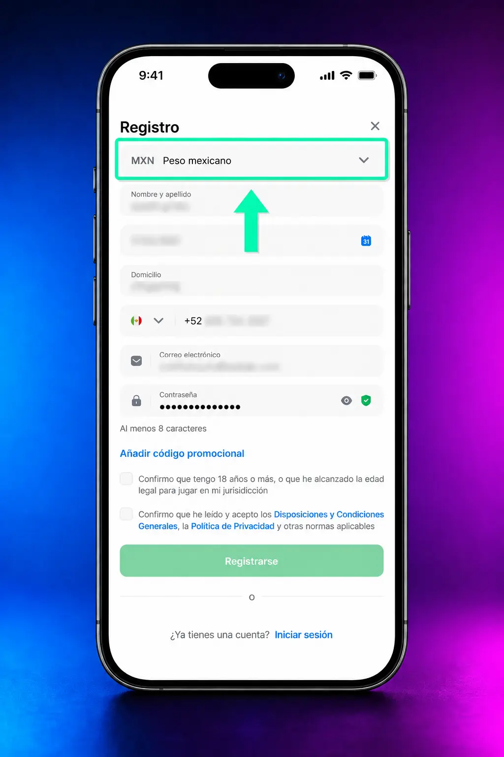 Pasos para registrarse en 1win: formulario de cuenta con opciones por teléfono, email o redes sociales en México